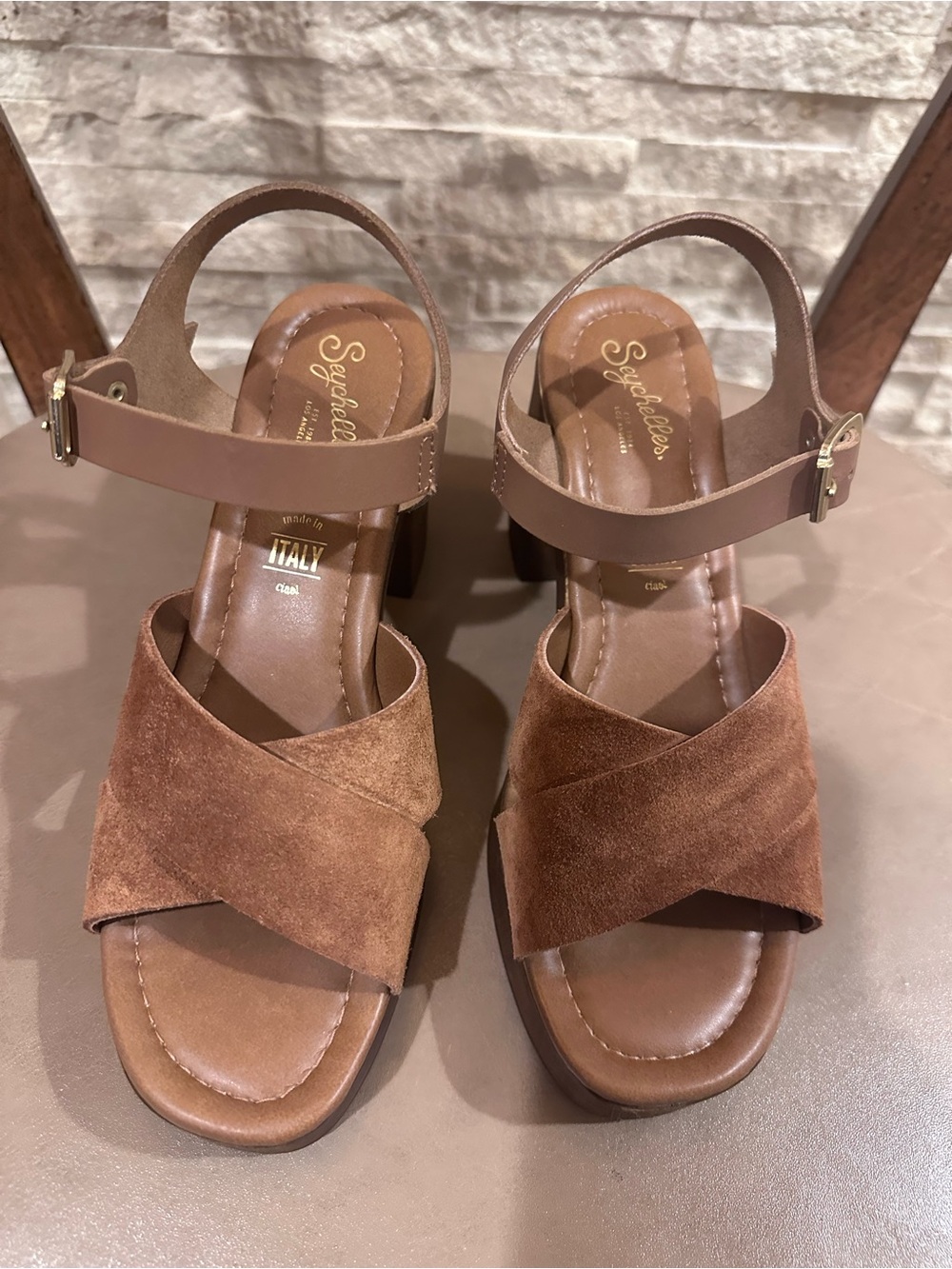 Seychelles Chestnut Suede Crisscross Ankle Strap Sandals